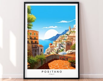 Positano Illustration Print Positano Amalfi Coast Italy Travel Poster Gift Unframed Print