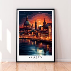 Valletta Night Illustration Print Valletta Malta Poster Gift Unframed Print