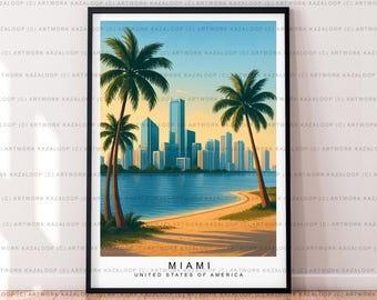 Miami Sunset Reisedruck Kunst Illustration Miami Florida Poster Wandkunst Geschenk Ungerahmter Druck
