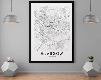 Mappa della città di Glasgow, Scozia, stampa minimalista, mappa della casa, poster da parete