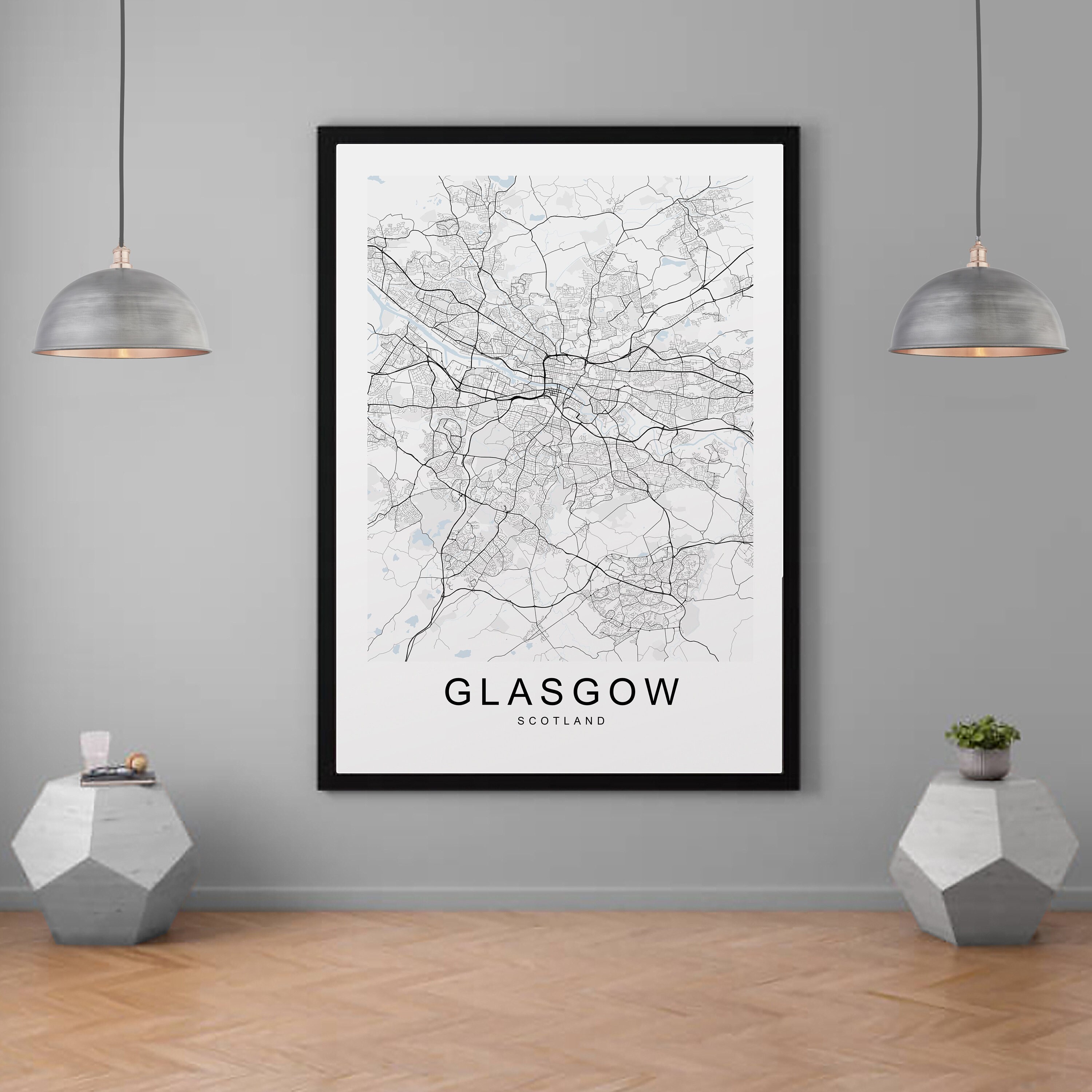 Glasgow Scotland City Map Print Minimalist Home Map Poster Wall Decor