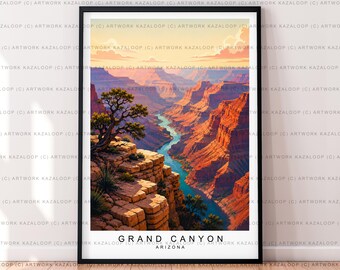 Texas Big Bend National Park ingelijste kunstafdruk Canyon River illustratie Desert Canyon Big Bend National Park Texas poster