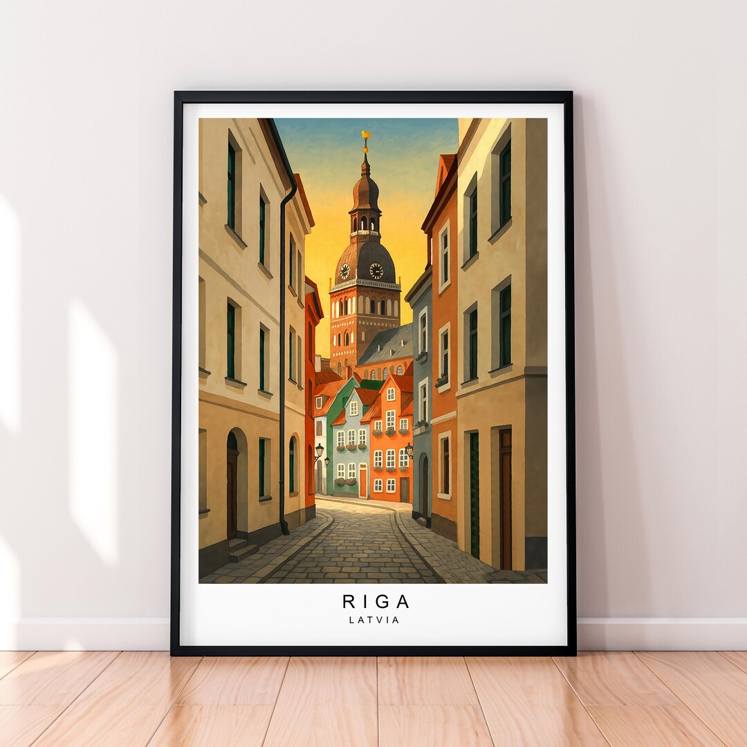 Riga Old Town Streets Travel Print Art Illustration Riga Sunset Latvia ...
