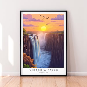 Victoria Falls Beautiful  Sunset Art Illustration Print Victoria Falls Waterfall Africa Poster Gift Unframed Print