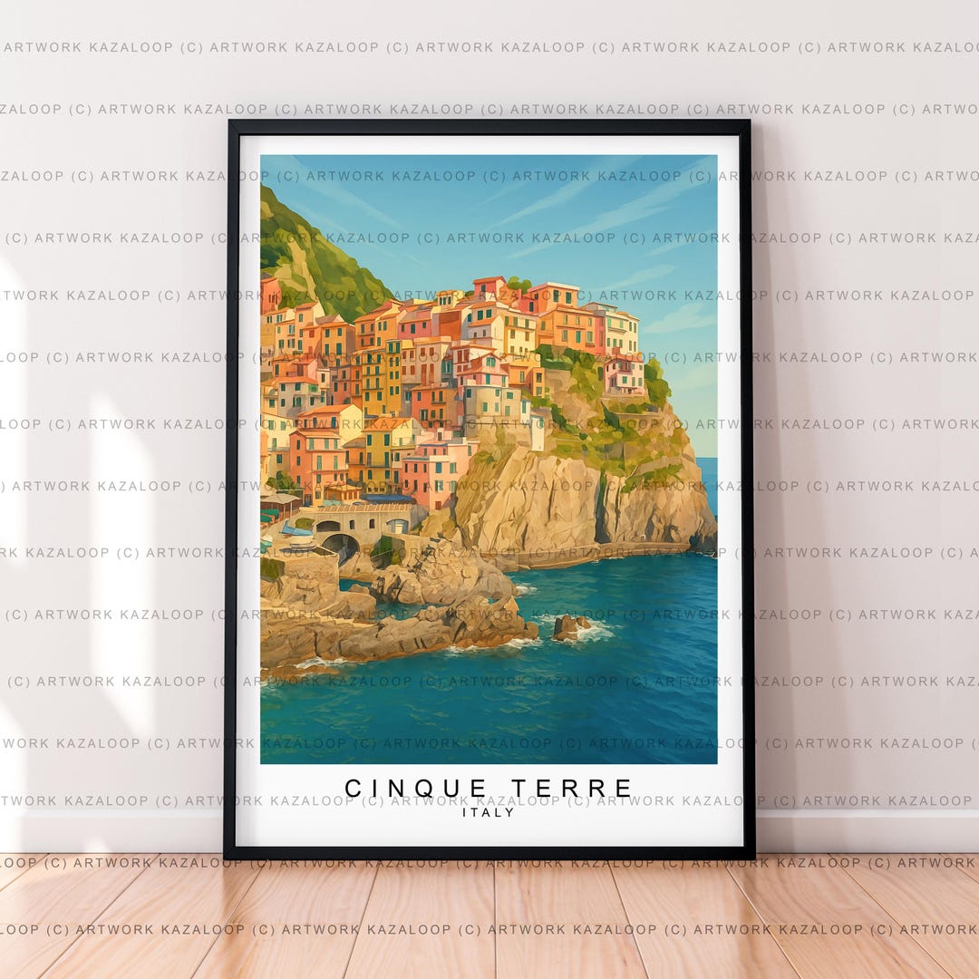 Cinque Terre Italy Unframed Poster Illustration Art of Coastal Cliff ...