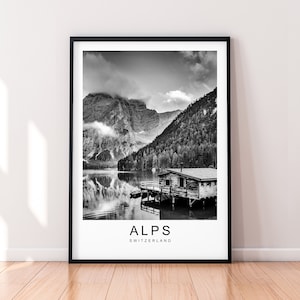 Alps Hills Lake Mountains Print Travel Poster Minimalist Home Travel Mountain Poster Wall Decor