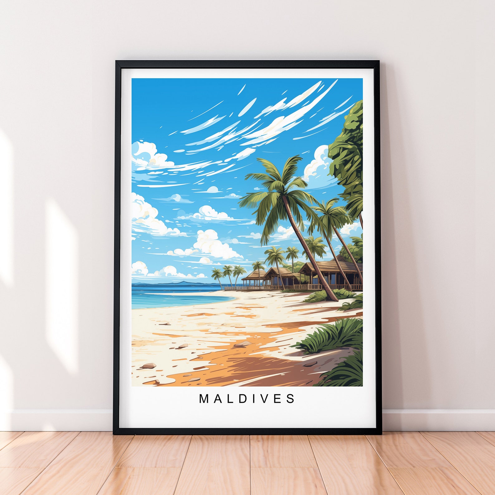 Maldives Illustration Print Beach Maldives Travel Poster Gift Unframed ...