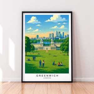 Illustrazione artistica di Greenwich, stampa artistica di viaggio, Greenwich, Londra, regalo, stampa senza cornice