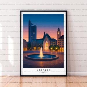 Notte di Lipsia, Germania, stampa senza cornice, illustrazione di Lipsia, poster, viaggio, arte murale