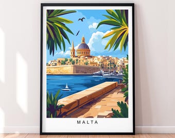 Malta Plakat Ścienny Sztuka Żywa Podróż Ilustracja Wydruk Śródziemnomorski Urok Dekoracja Domu
