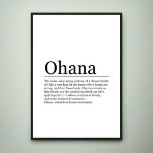 Ohana Print Definicja Plakat Sztuka ścienna Ohana Zabawne Znaczenie Minimalistyczny Prezent Wydruk