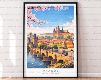 Prague Art Illustration Print Prague Czechia Spring Art Travel Poster Gift Unframed Prague Print