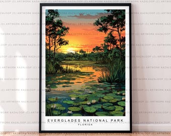 Everglades National Park Florida Unframed Illustration Art Everglades Print Everglades Poster Everglades Wall Art Alligator Bird Decor