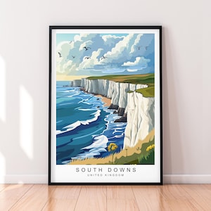 South Downs Beautiful Art Illustration Print South Downs UK Coast Poster Gift Unframed Print