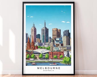 Melbourne Cityscape Australia Art Print Poster Illustration