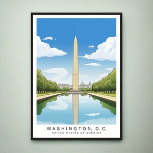Washington D.C. kunst illustratie print Washington D.C. poster cadeau ingelijste print