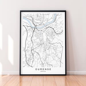 Impresión de mapa de Ourense Ilustración Mapa de Ourense España Póster Arte de pared Regalo Impresión sin marco