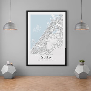 Dubai UAE City Map Print Minimalist Home Map Poster Décoration murale