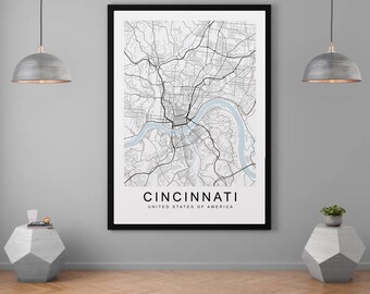 Cincinnati Ohio City Town Map Print Minimalist Home Map Poster Wall Decor