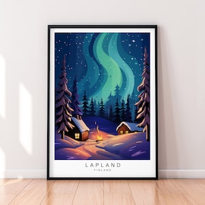 Lappland Reisedruck Lappland Aurora Finnland Illustration Kunst Poster Geschenk Ungerahmter Druck
