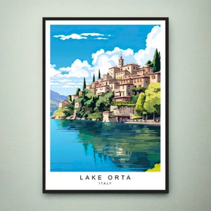 Lake Orta Illustration Print Lake Lake Orta Cusio Italy Travel Poster Gift Unframed Print