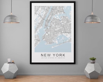 New York USA City Town Map Print Minimalist Home Map Poster Wall Decor