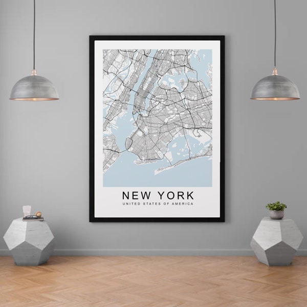 New York USA City Town Map Print Minimalist Home Map Poster Wall Decor