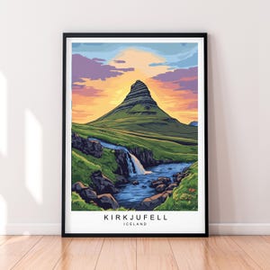 Kirkjufell Stampa artistica Illustrazione Kirkjufell Hill Islanda Poster Wall Art Gift Stampa senza cornice