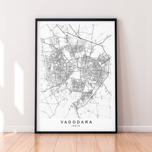 Vadodara City India Kaart Print Poster Minimalistisch Home Vadodara India Town City Map Poster Wall Art Decor
