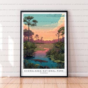 Sonnenuntergang am Everglades National Park Florida Ungerahmt Illustration Kunst Everglades Print Everglades Poster Everglades Wandkunst Alligator Poster