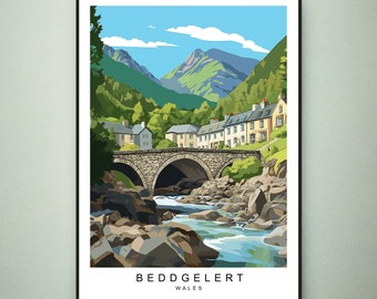 Beddgelert Illustration Print Beddgelert Wales Snowdonia Travel Art Poster Gift Unframed Print