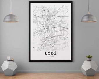 Lodz City Poland Print Poster Łódź Map Print Minimalist Home Map Poster Wall Decor