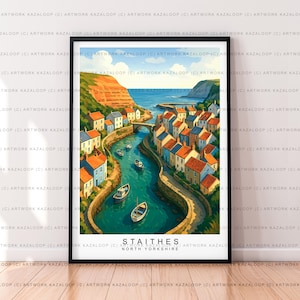 Staithes North Yorkshire Illustration Print Unframed Poster Art Travel Artwork Wall Decor Vintage Staithes Coastal Village Staithes Poster