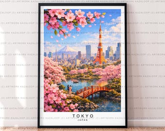Tokyo Spring Travel Print Tokyo Illustration Art Poster Gift Unframed Print