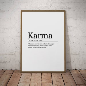 Karma Print Definition Poster Wall Art Minimalist Bathroom Toilet Print