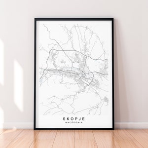 Skopje City Map Print Poster Minimalist Home Decor Skopje Republic of Macedonia Map Poster Wall Art Decor