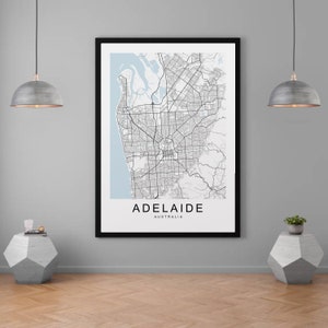 Adelaide kaart Australië stad stadskaart print minimalistische thuiskaart poster muurdecoratie
