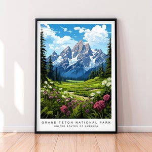 Grand Teton National Park Illustration Print Grand Teton National Park Travel Poster Gift Unframed Print