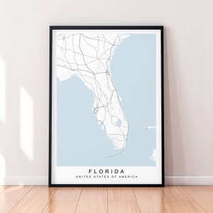 Affiche imprimée de carte de l'état de Floride, maison minimaliste, affiche de carte de Floride, décoration d'art mural