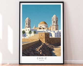 Cádiz Andalusien Spanien Illustration Druck Ungerahmt Küsten Cadiz Kathedrale Poster Wandkunst