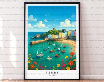 Tenby Coastal Art Print of Tenby Wales Unframed Poster Illustration
