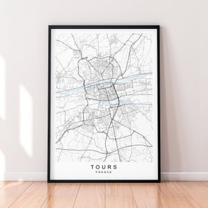 Tours ville carte France impression affiche minimaliste décor à la maison Tours ville France carte affiche mur Art déco
