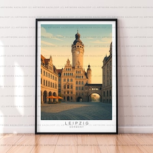 Città vecchia di Lipsia, Germania, stampa senza cornice, illustrazione di Lipsia, poster, arte da parete