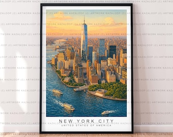 New York City Unframed Illustration Art Print New York Sunset Poster