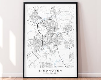 Mapa de la ciudad de Eindhoven, póster impreso de Países Bajos, decoración minimalista para el hogar, póster de mapa de Holanda de Eindhoven, Arte de la pared Decoración