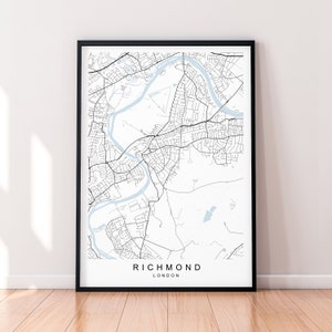 Richmond Borough of London Karte Print Poster Minimalistisches Zuhause London Richmond Borough Map Poster Wandkunst Dekor