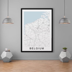 Mapa del país de Bélgica, impresión minimalista, mapa del hogar, póster, decoración de pared