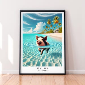 Illustrazione di Exuma Pig Beach Stampa Poster di arte costiera delle Bahamas