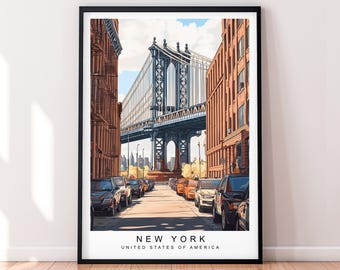 Manhattan Bridge New York Illustration Print Poster Art