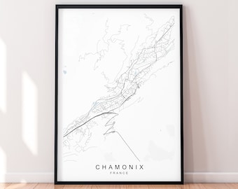 Chamonix mapa frança impressão cartaz minimalista decoração de casa chamonix frança cidade mapa cartaz arte da parede decoração